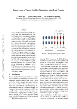 Compression of Neural Machine Translation Models via Pruning