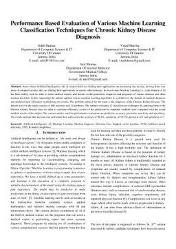 Performance Based Evaluation of Various Machine Learning Classification
  Techniques for Chronic Kidney Disease Diagnosis