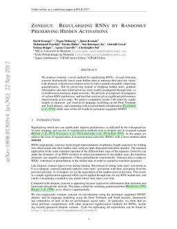 Zoneout: Regularizing RNNs by Randomly Preserving Hidden Activations
