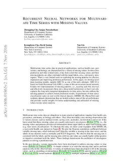 Recurrent Neural Networks for Multivariate Time Series with Missing
  Values