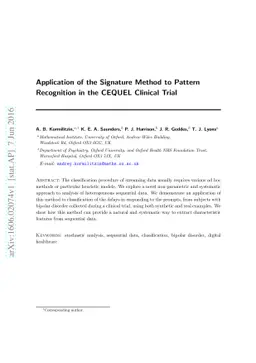 Application of the Signature Method to Pattern Recognition in the CEQUEL
  Clinical Trial