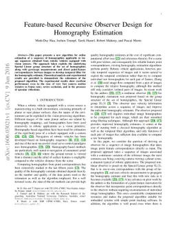 Feature-based Recursive Observer Design for Homography Estimation