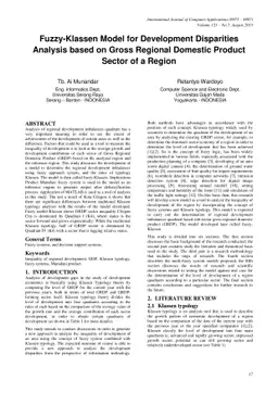 Fuzzy-Klassen Model for Development Disparities Analysis based on Gross
  Regional Domestic Product Sector of a Region