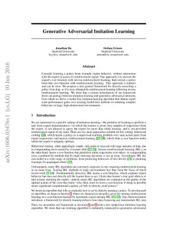 Generative Adversarial Imitation Learning