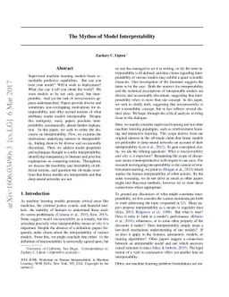 The Mythos of Model Interpretability