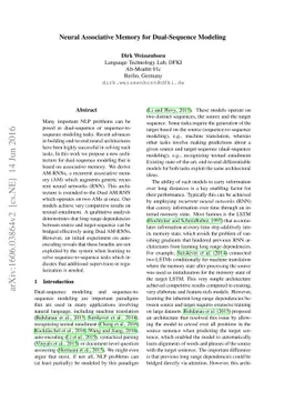 Neural Associative Memory for Dual-Sequence Modeling