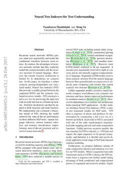 Neural Tree Indexers for Text Understanding