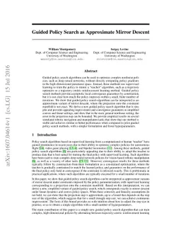 Guided Policy Search as Approximate Mirror Descent