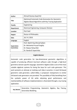 Optimized Automatic Code Generation for Geometric Algebra Based
  Algorithms with Ray Tracing Application