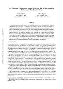 An Empirical Evaluation of various Deep Learning Architectures for
  Bi-Sequence Classification Tasks