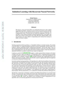 Imitation Learning with Recurrent Neural Networks