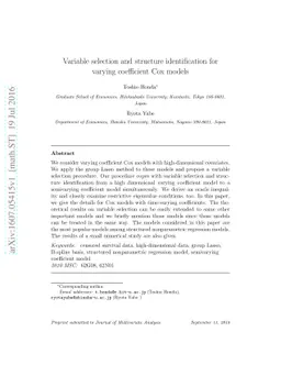 Variable selection and structure identification for varying coefficient
  Cox models
