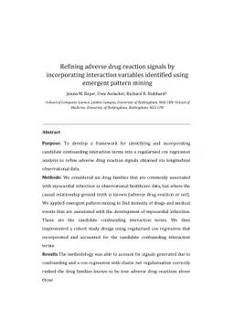 Refining adverse drug reaction signals by incorporating interaction
  variables identified using emergent pattern mining