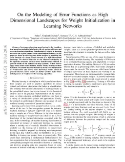 On the Modeling of Error Functions as High Dimensional Landscapes for
  Weight Initialization in Learning Networks