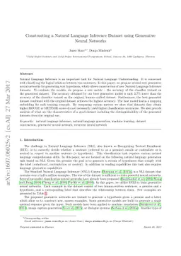 Constructing a Natural Language Inference Dataset using Generative
  Neural Networks