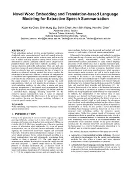 Novel Word Embedding and Translation-based Language Modeling for
  Extractive Speech Summarization
