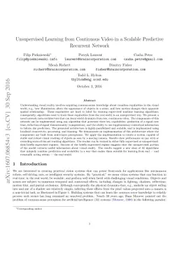 Unsupervised Learning from Continuous Video in a Scalable Predictive
  Recurrent Network