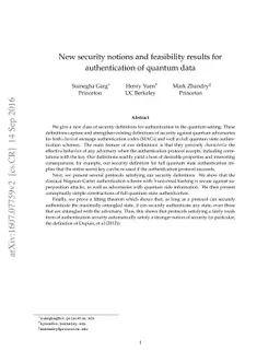 New security notions and feasibility results for authentication of
  quantum data