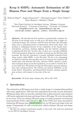 Keep it SMPL: Automatic Estimation of 3D Human Pose and Shape from a
  Single Image