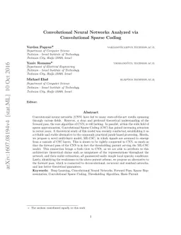 Convolutional Neural Networks Analyzed via Convolutional Sparse Coding