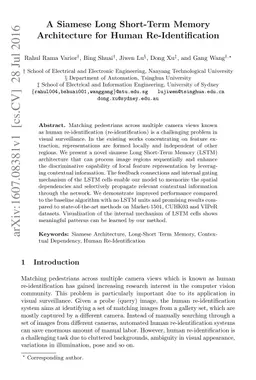 A Siamese Long Short-Term Memory Architecture for Human
  Re-Identification