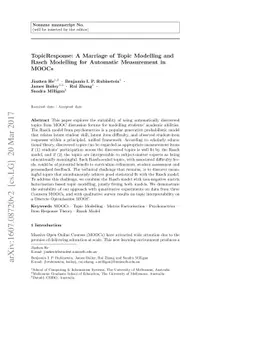 TopicResponse: A Marriage of Topic Modelling and Rasch Modelling for
  Automatic Measurement in MOOCs
