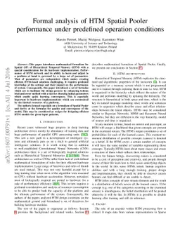 Formal analysis of HTM Spatial Pooler performance under predefined
  operation conditions