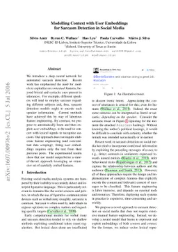 Modelling Context with User Embeddings for Sarcasm Detection in Social
  Media