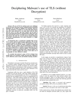 Deciphering Malware's use of TLS (without Decryption)