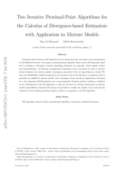 Two Iterative Proximal-Point Algorithms for the Calculus of
  Divergence-based Estimators with Application to Mixture Models