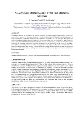 Analysis of opinionated text for opinion mining