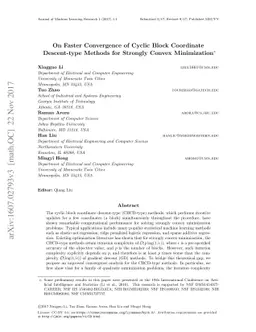 On Faster Convergence of Cyclic Block Coordinate Descent-type Methods
  for Strongly Convex Minimization