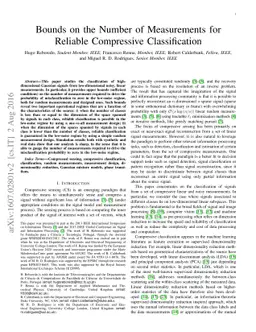 Bounds on the Number of Measurements for Reliable Compressive
  Classification