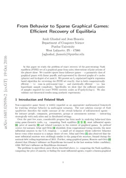 From Behavior to Sparse Graphical Games: Efficient Recovery of
  Equilibria