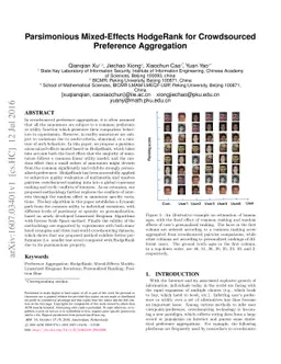 Parsimonious Mixed-Effects HodgeRank for Crowdsourced Preference
  Aggregation