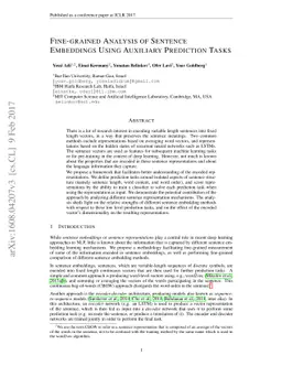 Fine-grained Analysis of Sentence Embeddings Using Auxiliary Prediction
  Tasks