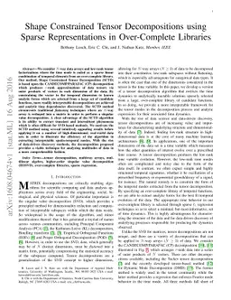 Shape Constrained Tensor Decompositions using Sparse Representations in
  Over-Complete Libraries