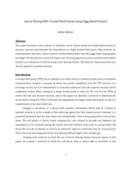 Secret Sharing With Trusted Third Parties Using Piggy Bank Protocol