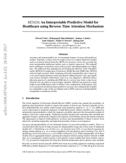 RETAIN: An Interpretable Predictive Model for Healthcare using Reverse
  Time Attention Mechanism