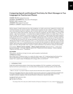 Comparing Speech and Keyboard Text Entry for Short Messages in Two
  Languages on Touchscreen Phones