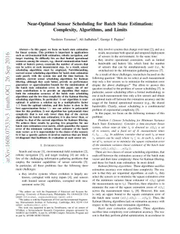 Near-Optimal Sensor Scheduling for Batch State Estimation: Complexity,
  Algorithms, and Limits