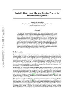 Partially Observable Markov Decision Process for Recommender Systems