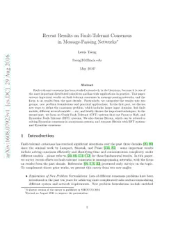 Recent Results on Fault-Tolerant Consensus in Message-Passing Networks