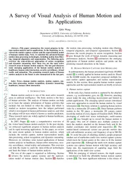 A Survey of Visual Analysis of Human Motion and Its Applications