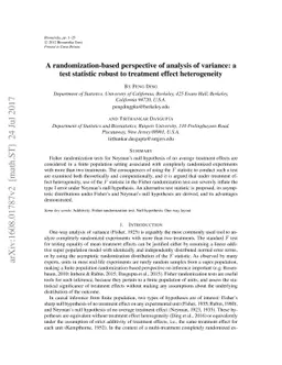 A randomization-based perspective of analysis of variance: a test
  statistic robust to treatment effect heterogeneity