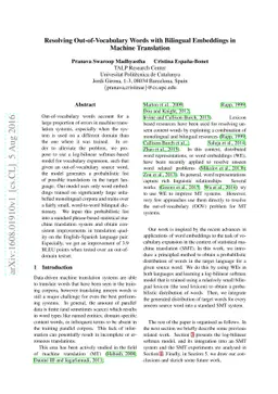 Resolving Out-of-Vocabulary Words with Bilingual Embeddings in Machine
  Translation