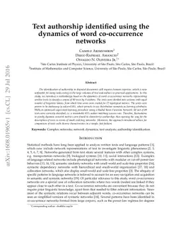 Text authorship identified using the dynamics of word co-occurrence
  networks