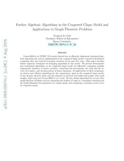 Further Algebraic Algorithms in the Congested Clique Model and
  Applications to Graph-Theoretic Problems