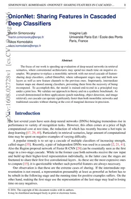 OnionNet: Sharing Features in Cascaded Deep Classifiers