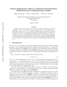 Linear Regression with an Unknown Permutation: Statistical and
  Computational Limits